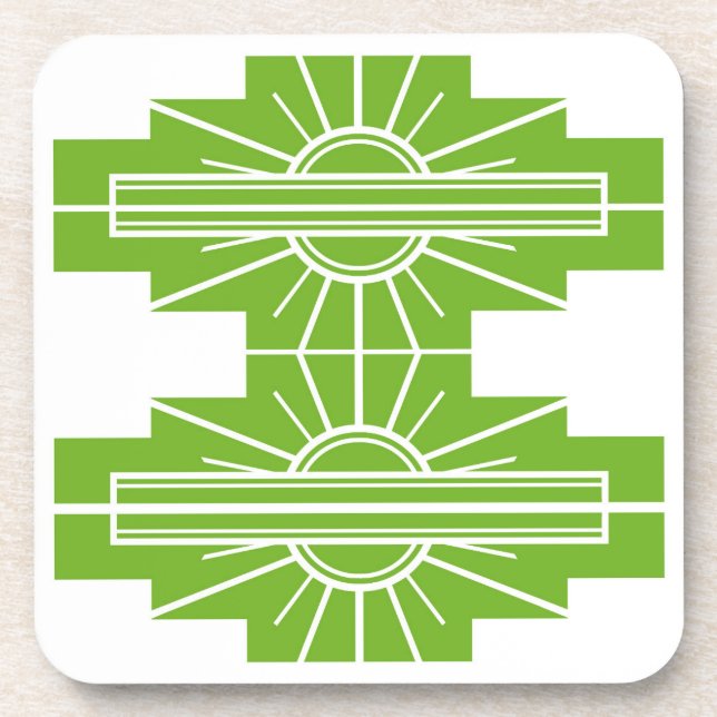 Art Deco Sunburst Pattern in White and Lime Coaste Coaster (Front)