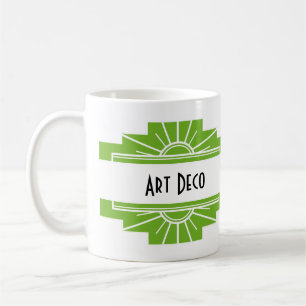 Art Deco Sunburst Pattern in White and Lime Coffee Mug