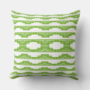 Art Deco Sunburst Pattern in White and Lime Cushio Cushion