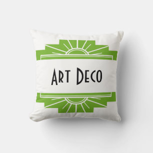 Art Deco Sunburst Pattern in White and Lime Cushion