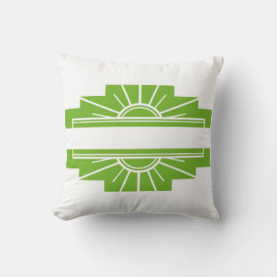 Art Deco Sunburst Pattern in White and Lime Cushion