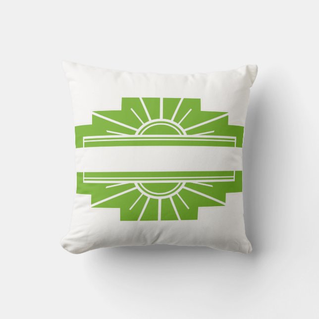 Art Deco Sunburst Pattern in White and Lime Cushion (Front)