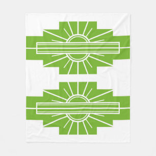 Art Deco Sunburst Pattern in White and Lime Fleece Blanket