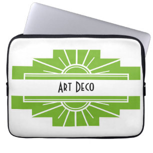 Art Deco Sunburst Pattern in White and Lime Laptop Sleeve