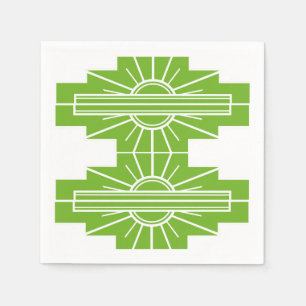 Art Deco Sunburst Pattern in White and Lime Napkin