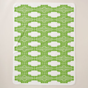 Art Deco Sunburst Pattern in White and Lime Sherpa Blanket