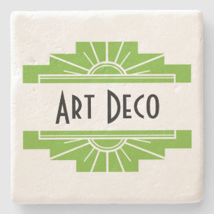 Art Deco Sunburst Pattern in White and Lime Stone Coaster