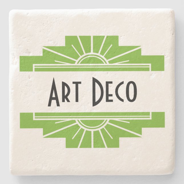 Art Deco Sunburst Pattern in White and Lime Stone  Coaster (Front)