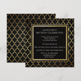 Art Deco Suprise Birthday Party Black Golden Foil Invitation