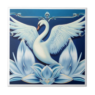 Art Deco Swan and Lilies Ceramic Tile
