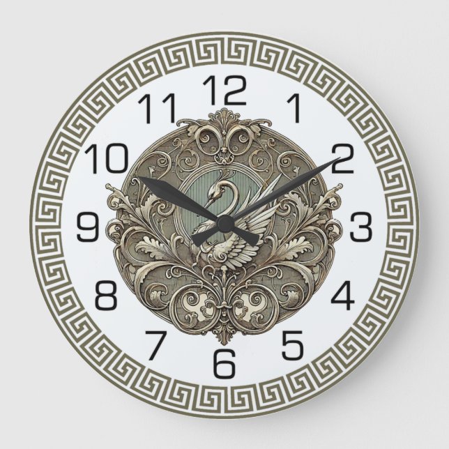 Art Deco Swan Large Clock (Front)