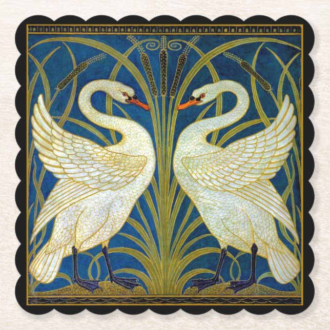 Art Deco Swans Paper Coaster (Front)