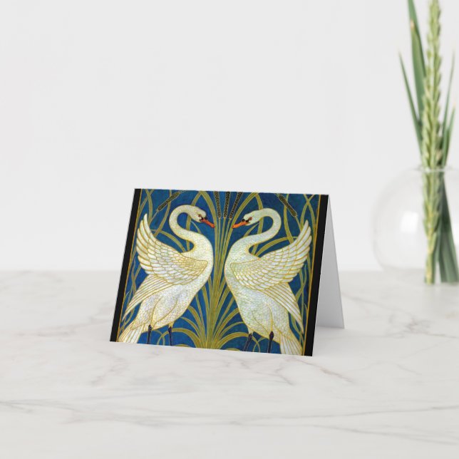 Art Deco Swans Thank You Card (Front)