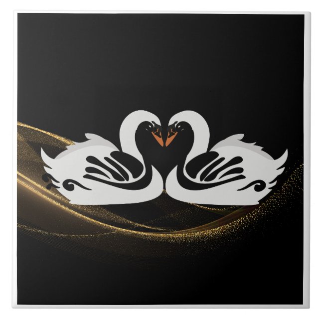 Art Deco Swans Wall Decor Art Nouveau Swan Ceramic Ceramic Tile (Front)