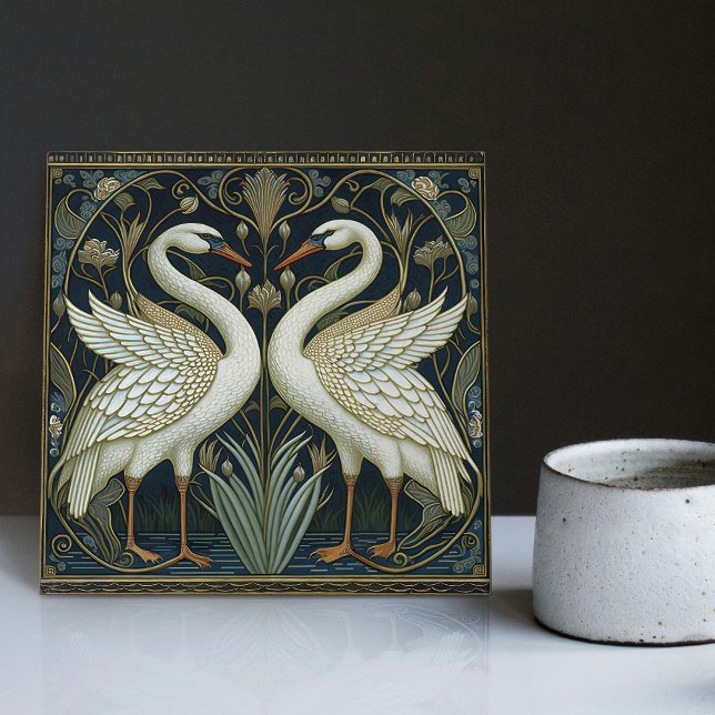 Art Deco Swans Wall Decor Art Nouveau Swan Ceramic Ceramic Tile (Creator Uploaded)