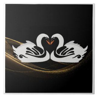 Art Deco Swans Wall Decor Art Nouveau Swan Ceramic Tile