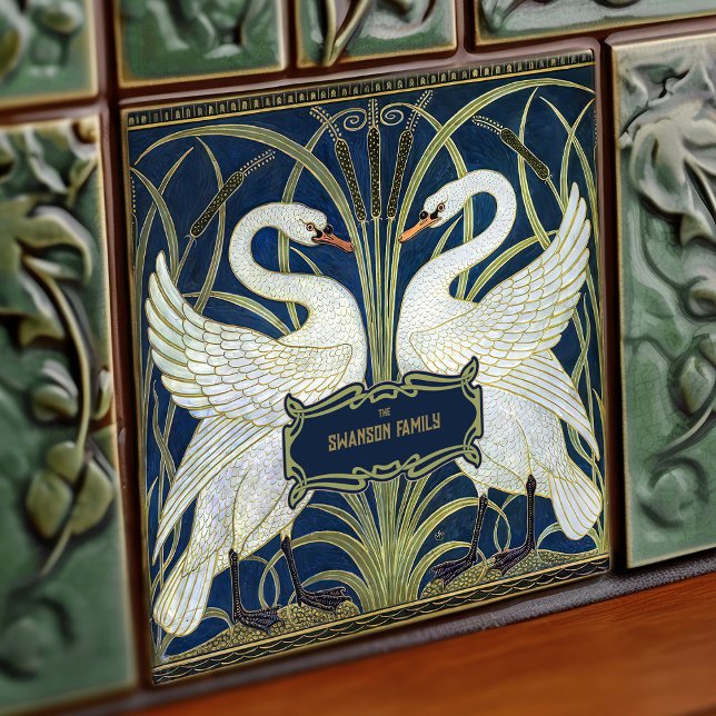 Art Deco Swans Wall Decor Art Nouveau Swan Ceramic Tile (Creator Uploaded)