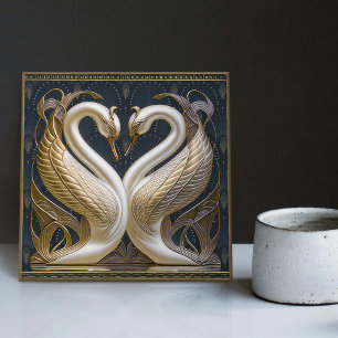 Art Deco Swans Wall Decor Art Nouveau Swan Ceramic Tile
