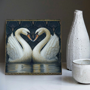 Art Deco Swans Wall Decor Art Nouveau Swan Ceramic Tile