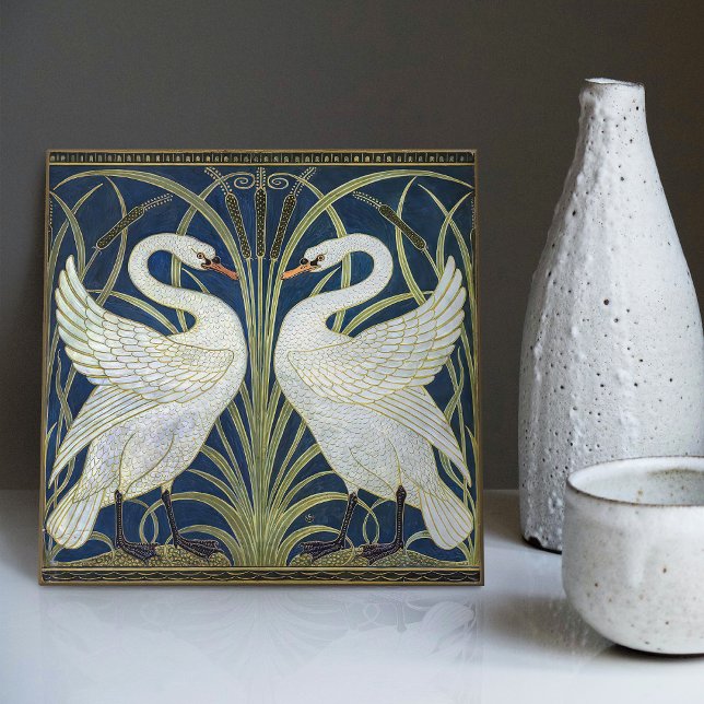 Art Deco Swans Wall Decor Art Nouveau Swan Ceramic Tile (Seek more? Explore our collection for more matching tiles to uplift your space.)