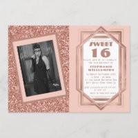 Art Deco Sweet 16 Rose Gold Glitter Gatsby Photo