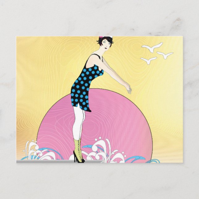 Art Deco Sweet Swimmer Lady Postcard (Front)