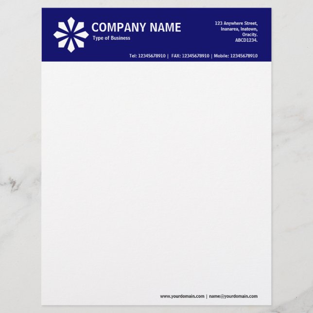Art Deco Symbol 2in Colour Header - Navy Blue Custom Letterhead (Front)