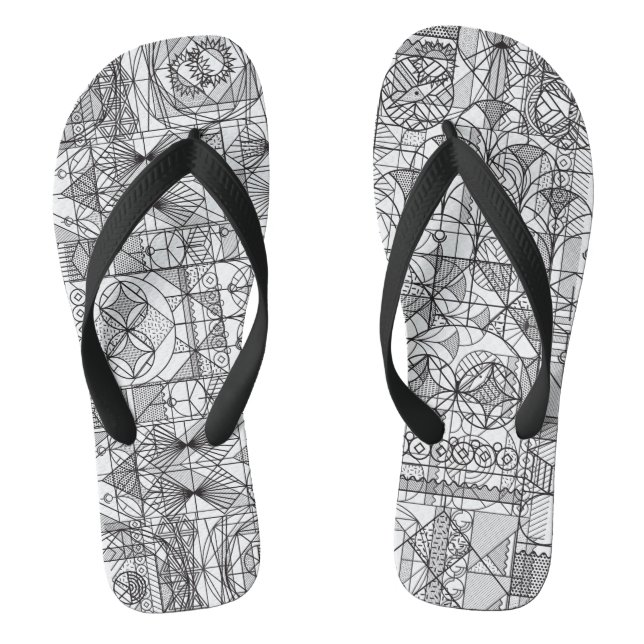 Art Deco Symmetry Line Art Pattern Flip Flops (Footbed)