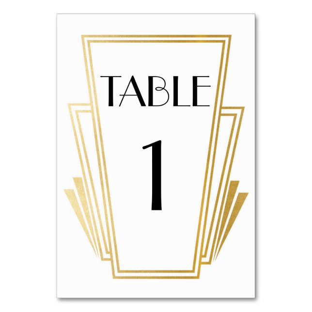 Art Deco Table Number 20s Gold White Wedding (Front)