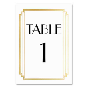 Art Deco Table Number Gold & White Wedding