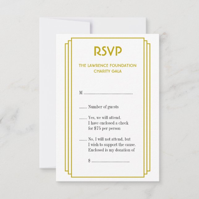 Art Deco tan stacked frame gold RSVP response (Front)