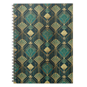 Art Deco Teal and Gold Geometric Abstract Pattern Notebook