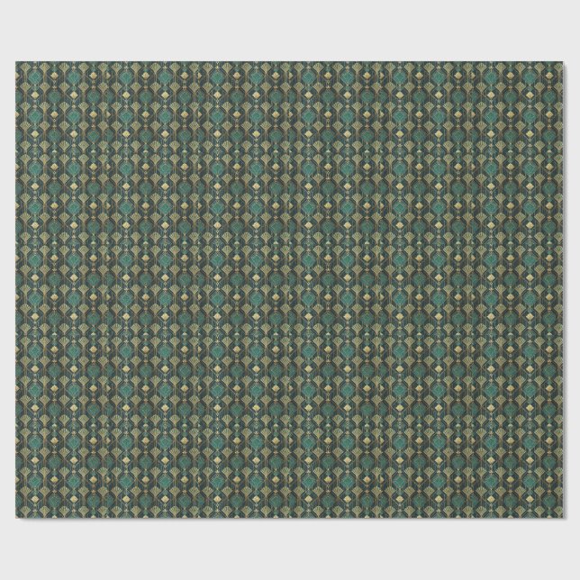 Art Deco Teal and Gold Geometric Abstract Pattern Wrapping Paper (Flat)