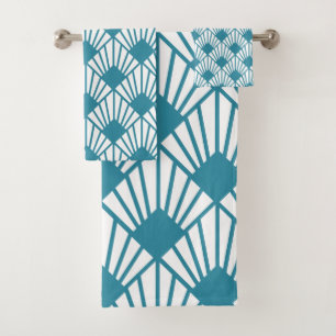 Art Deco Teal Fans Bath Towel Set