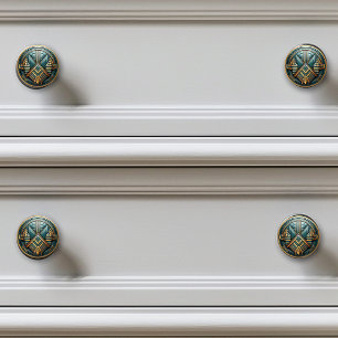 Art Deco Teal Gold   Art Nouveau   Ceramic Knob