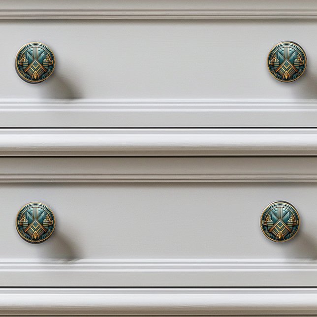 Art Deco Teal Gold   Art Nouveau   Ceramic Knob (Creator Uploaded)