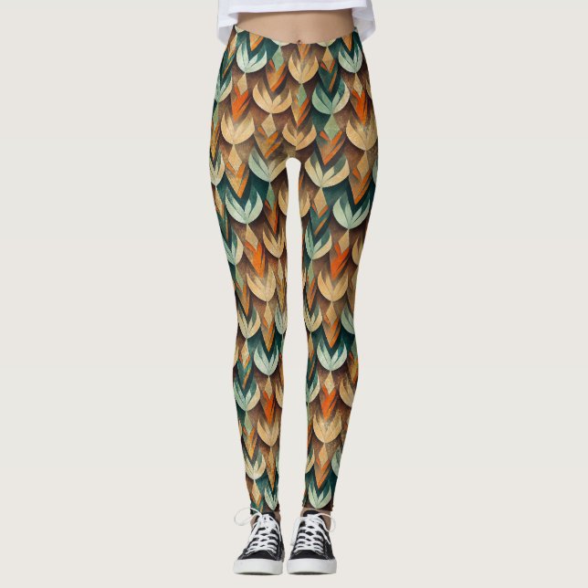 Art Deco Teal & Gold Geometric Pattern (10) Leggings (Front)