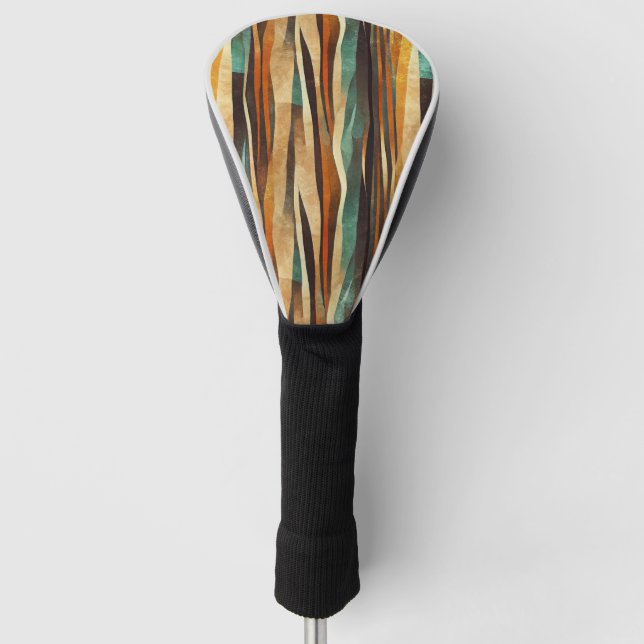 Art Deco Teal & Gold Geometric Pattern (12) Golf Head Cover (Front)