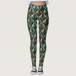 Art Deco Teal & Gold Geometric Pattern (1) Leggings