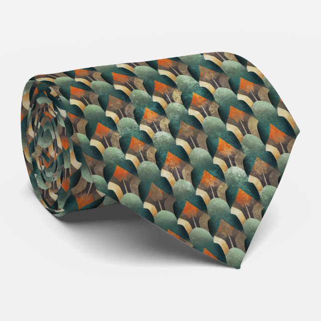 Art Deco Teal & Gold Geometric Pattern (2) Tie (Rolled)
