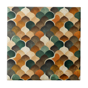 Art Deco Teal & Gold Geometric Pattern (5) Ceramic Tile