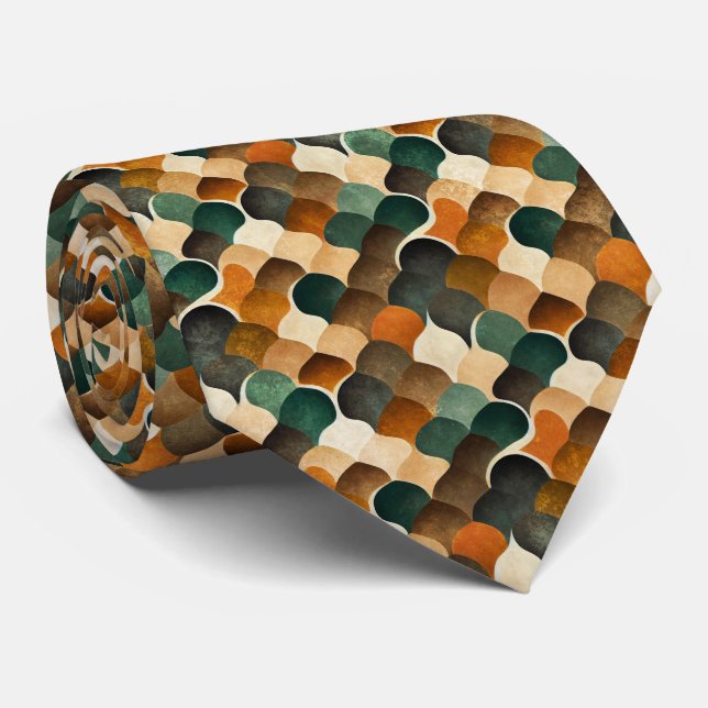 Art Deco Teal & Gold Geometric Pattern (5) Tie (Rolled)