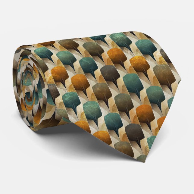Art Deco Teal & Gold Geometric Pattern (6) Tie (Rolled)