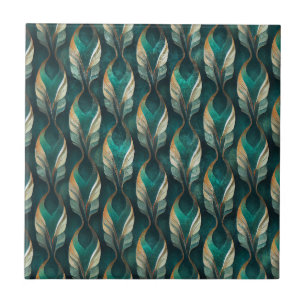 Art Deco Teal & Gold Geometric Pattern (7) Ceramic Tile