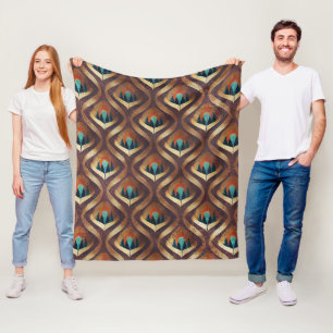Art Deco Teal & Gold Geometric Pattern (8) Fleece Blanket