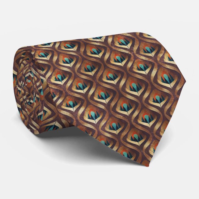 Art Deco Teal & Gold Geometric Pattern (8) Tie (Rolled)