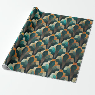Art Deco Teal & Gold Geometric Pattern Wrapping Paper