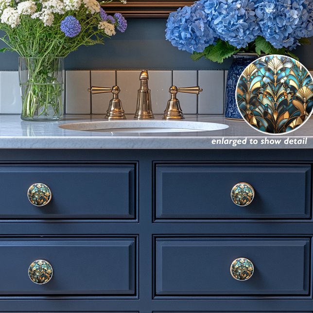  Art Deco Teal Gold Rust Blue Art Nouveau  Ceramic Knob (Creator Uploaded)