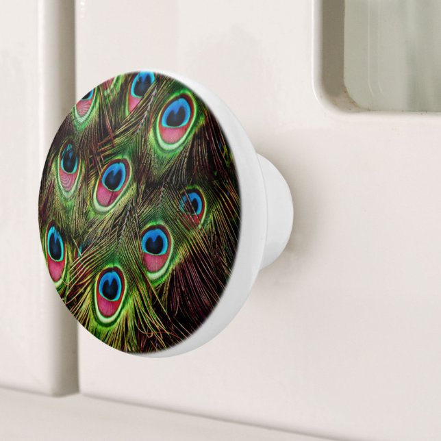 art deco teal green turquoise peacock feather ceramic knob (art deco teal green turquoise peacock feather ceramic knob)