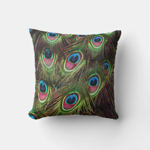 art deco teal green turquoise peacock feather cushion